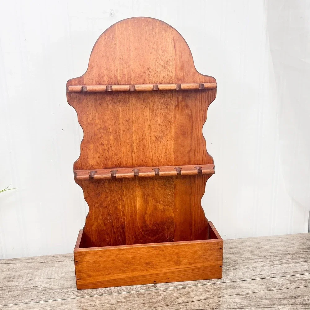 Vintage Wood‎ Spoon Rack - 12 Spoon Display with Pocket Shelf